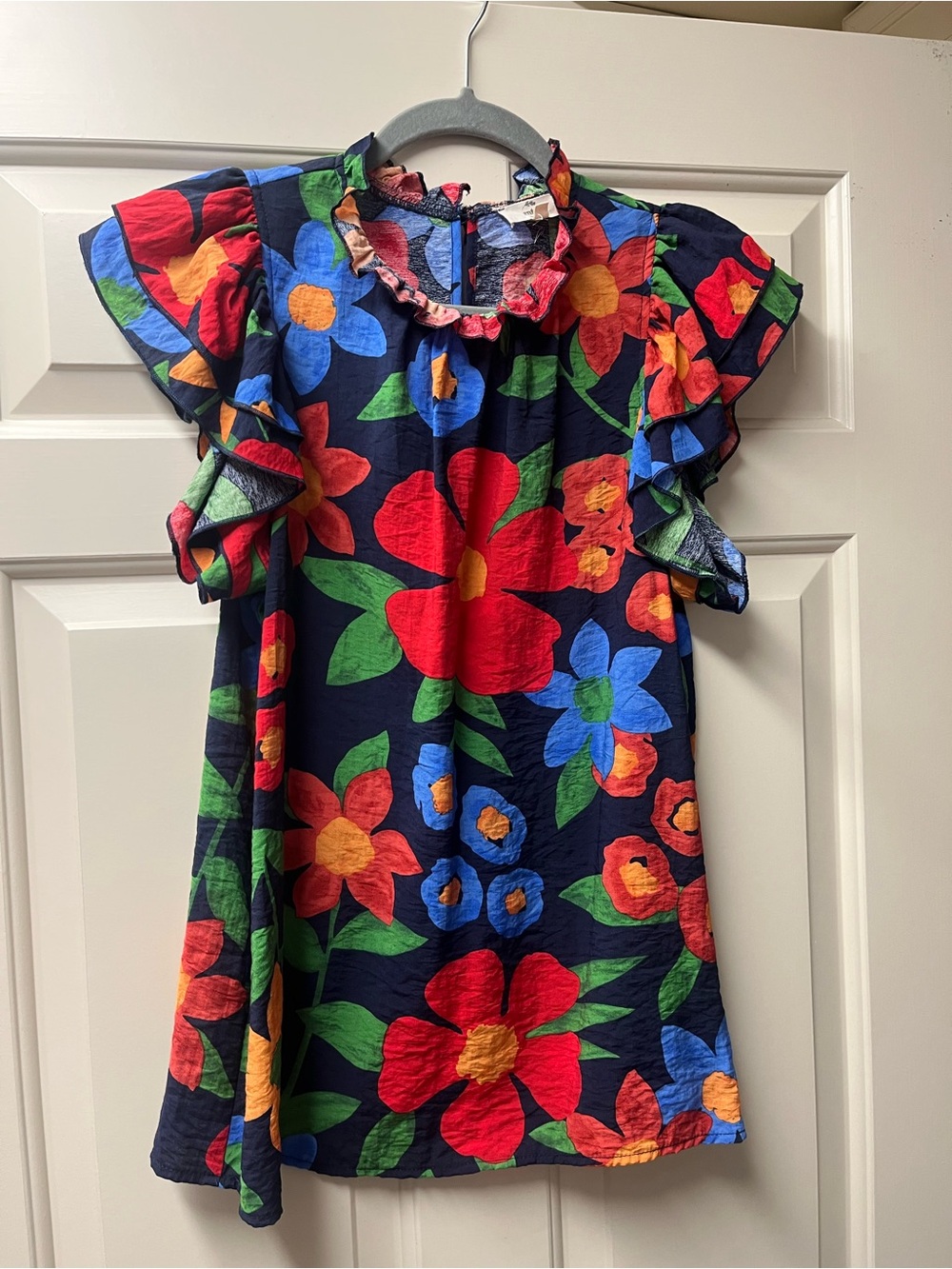 Bright Floral Ruffled Smocked Top in Red Blue Green